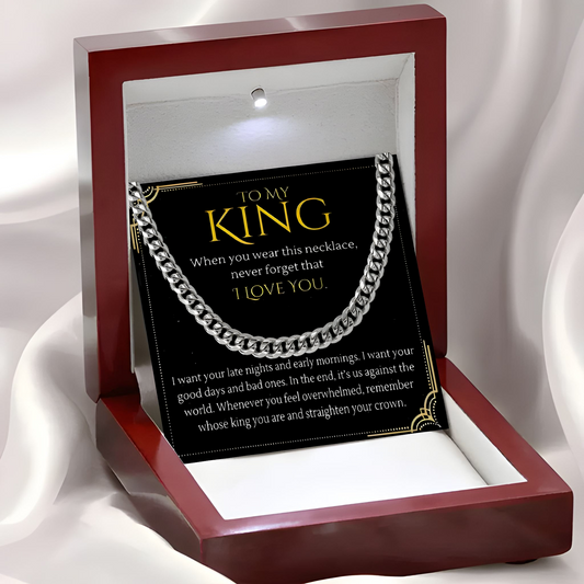 Gift for King Luxury Men's Cuban Link Chain Necklace with LED Gift Box and Romantic Card