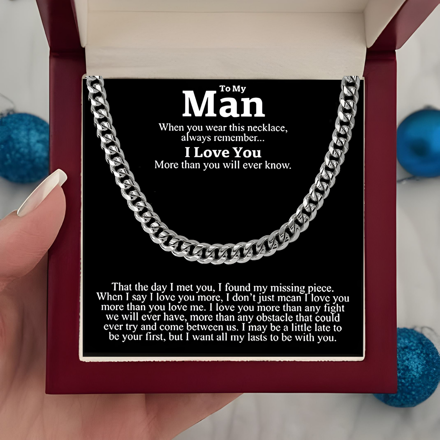 Luxury Men's Cuban Link Chain Necklace with LED Gift Box Necklace for Him