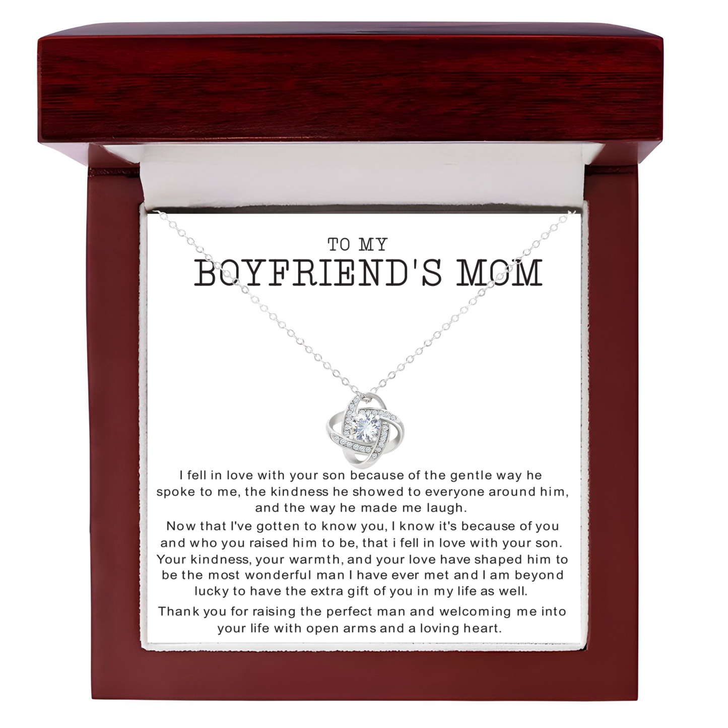 To My Boyfriend Mom Necklace Gift Luxury Necklace In Mahogany Style LED Gift Box and Message Card