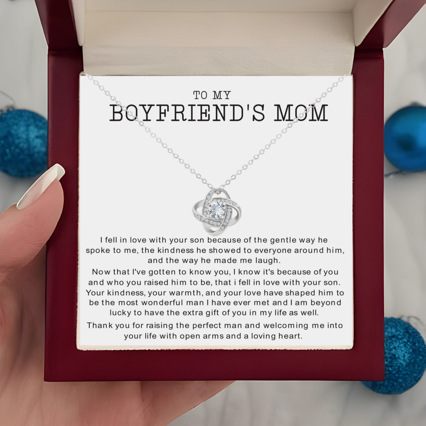 To My Boyfriend Mom Necklace Gift Luxury Necklace In Mahogany Style LED Gift Box and Message Card