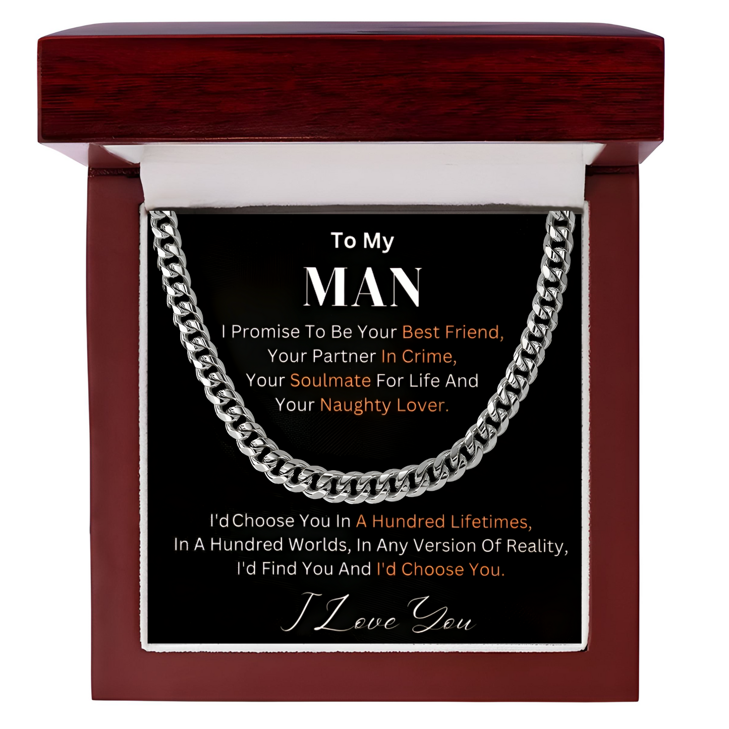 Luxury Men's Cuban Link Chain Necklace with LED Gift Box Necklace for Him