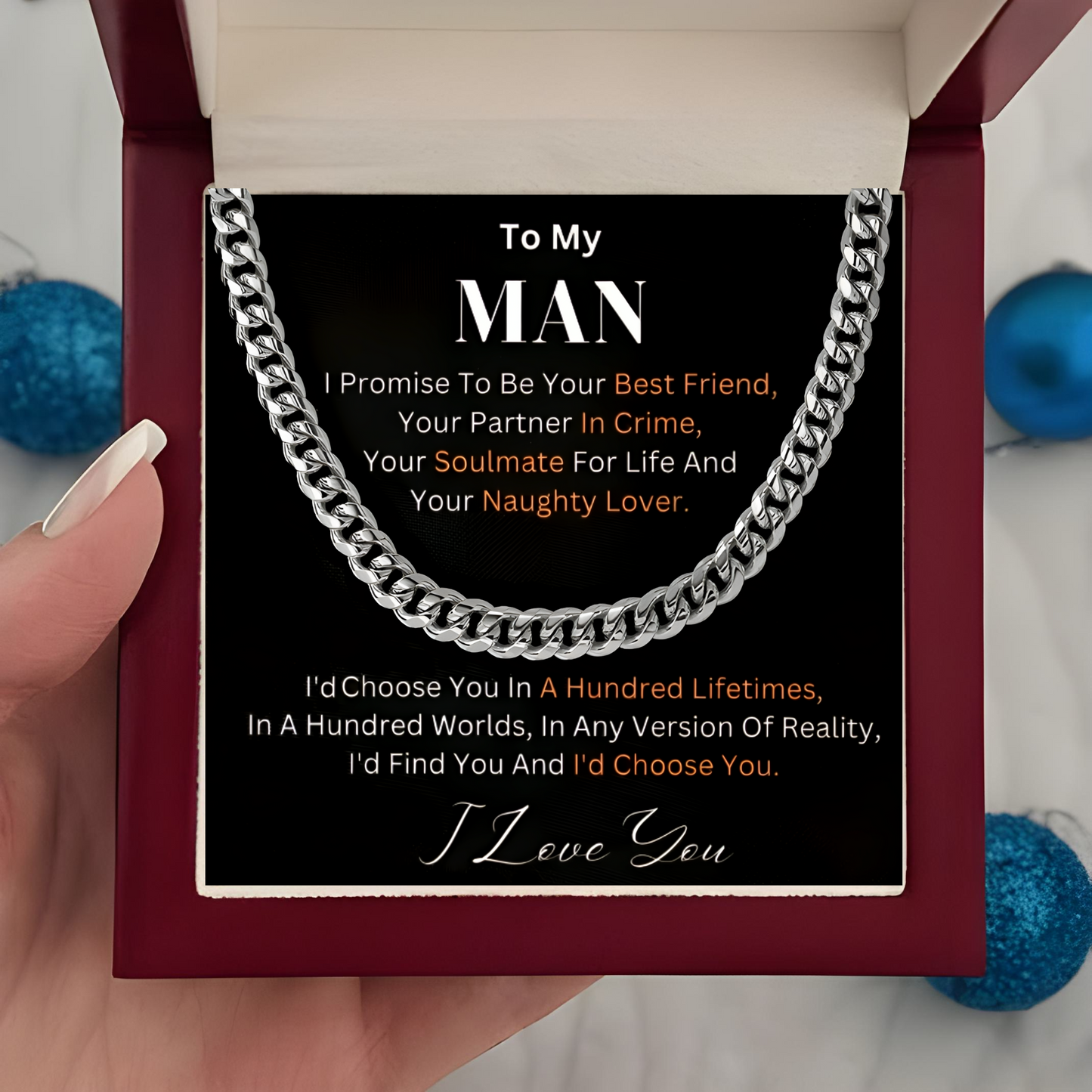 Luxury Men's Cuban Link Chain Necklace with LED Gift Box Necklace for Him