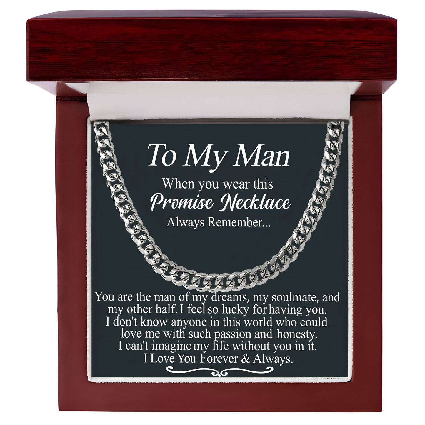 Promise Necklace for Him Luxury Men's Cuban Link Chain Necklace with LED Gift Box and Romantic Card