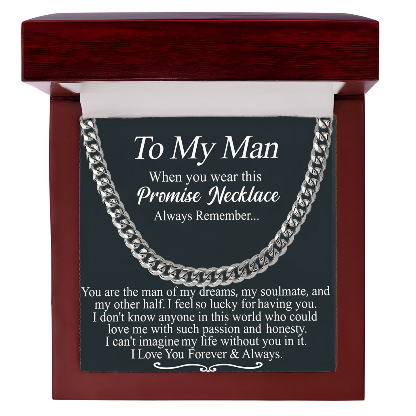 Promise Necklace for Him Luxury Men's Cuban Link Chain Necklace with LED Gift Box and Romantic Card