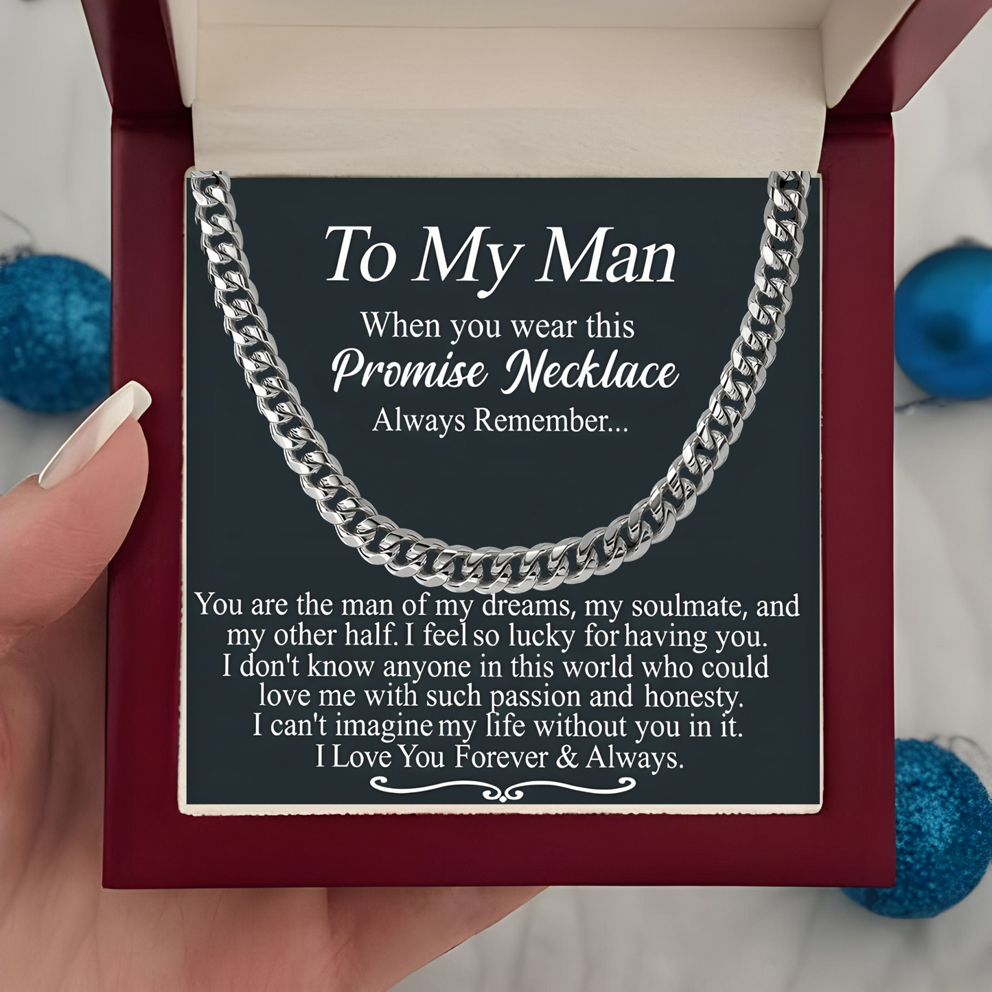 Promise Necklace for Him Luxury Men's Cuban Link Chain Necklace with LED Gift Box and Romantic Card