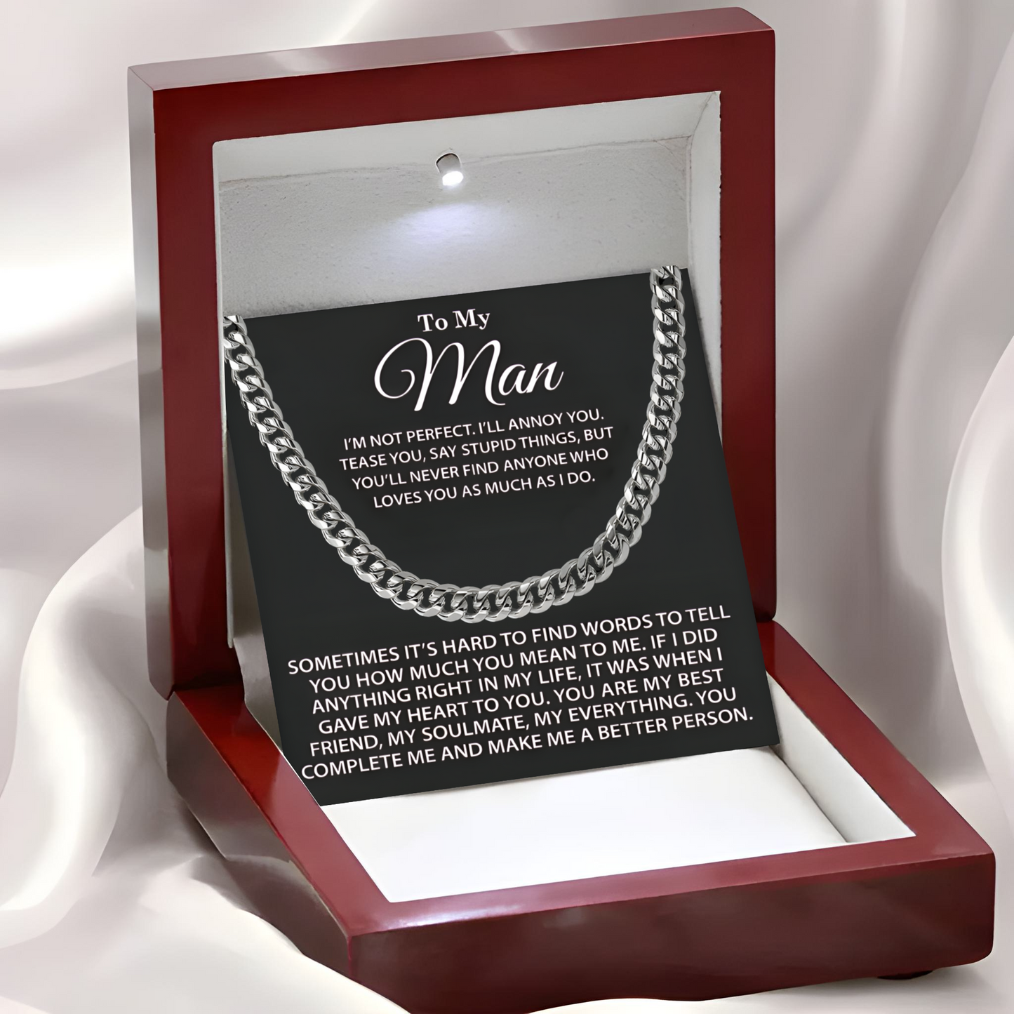 Luxury Men's Cuban Link Chain Necklace with LED Gift Box and Romantic Card