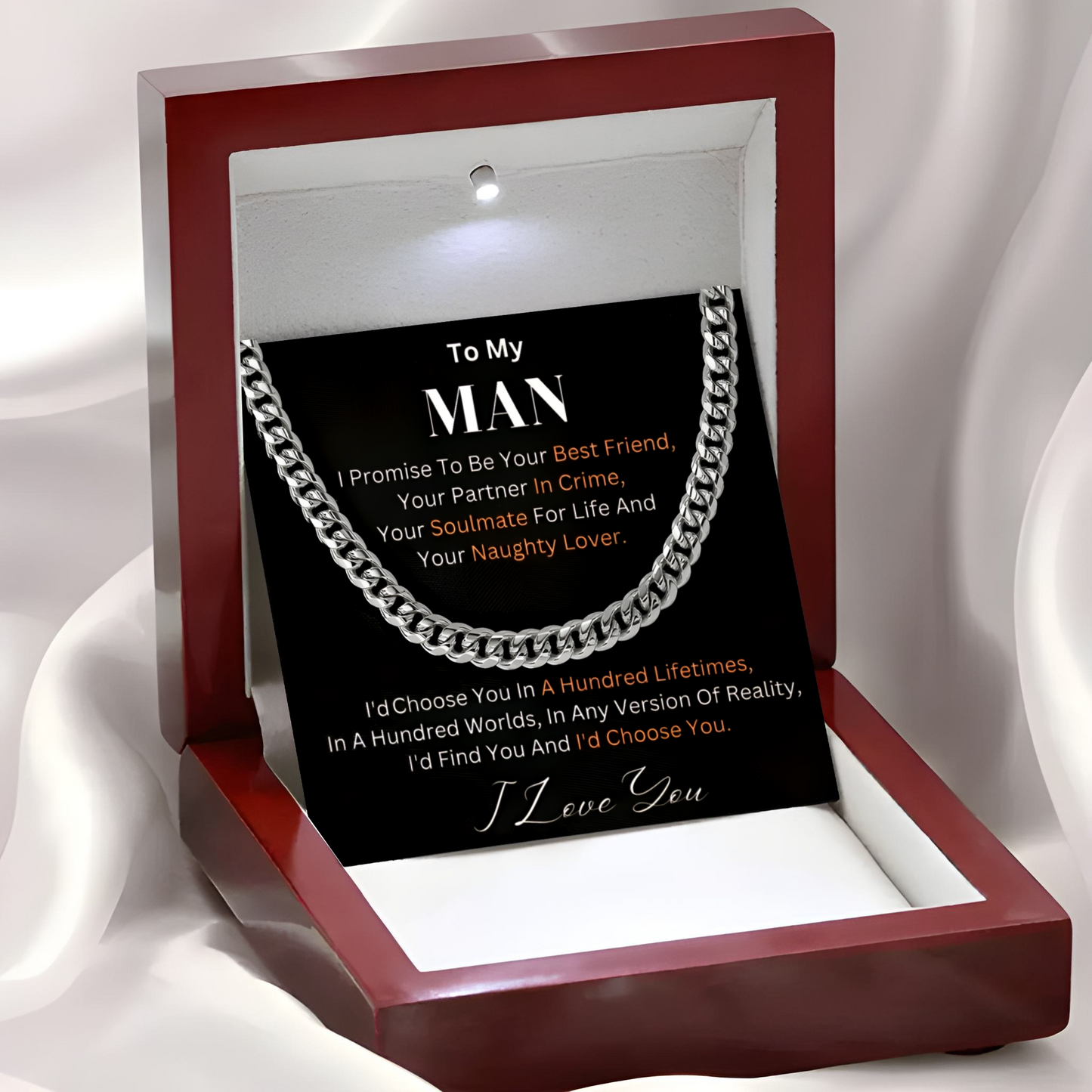 Luxury Men's Cuban Link Chain Necklace with LED Gift Box Necklace for Him