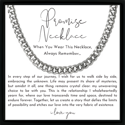 Promise Necklace for Him – Cuban Chain with Heartfelt Message Card – Anniversary, Birthday, Christmas Gift