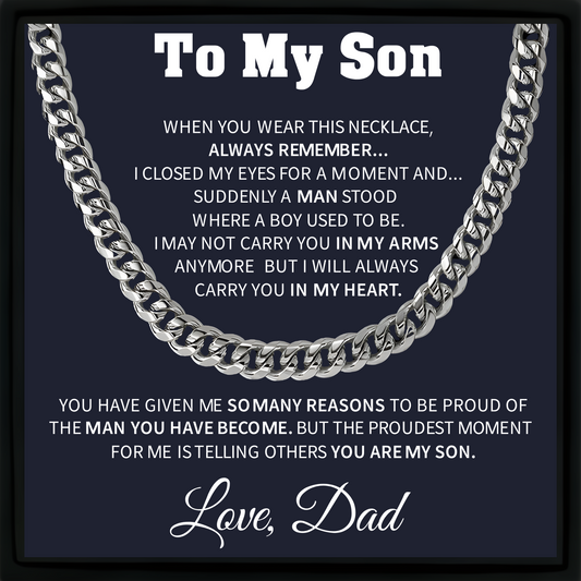 To My Son Cuban Chain Necklace – Meaningful Gift from Dad with Message Card and Gift Box