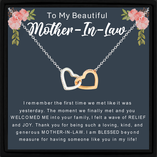 To My Beautiful Mother-in-Law Sterling Silver Interlocking Heart Necklace