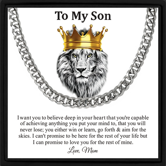 To My Son Gift - Lion Crown Necklace for Men - Inspirational Message Card - Meaningful Jewellery for Son - Birthday, Christmas, Graduation Gift from Mum