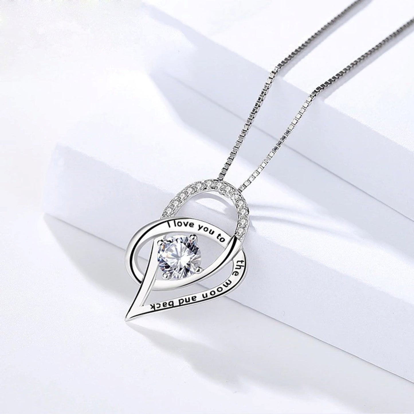 Christmas Gift for Mom I Love You To The Moon And Back Engraved Necklace