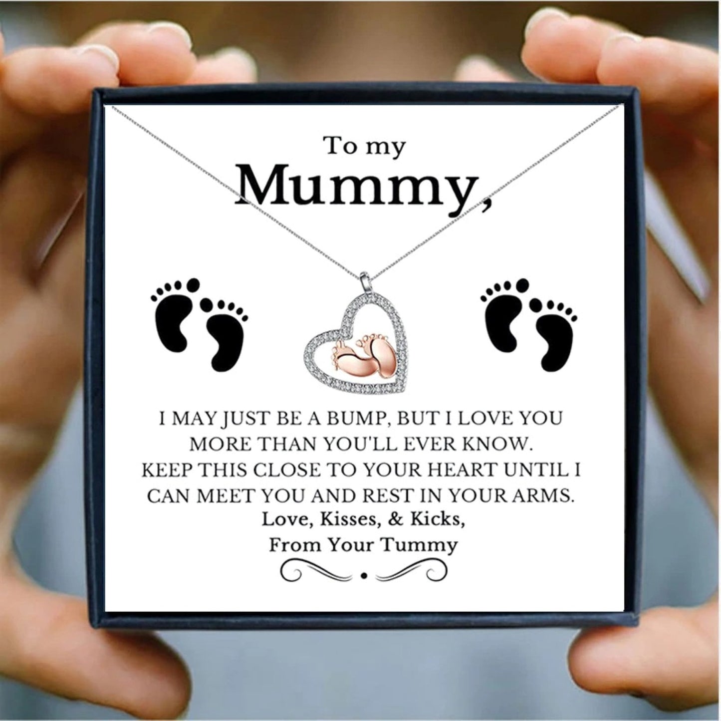 To My Mummy Baby Feet Heart Necklace