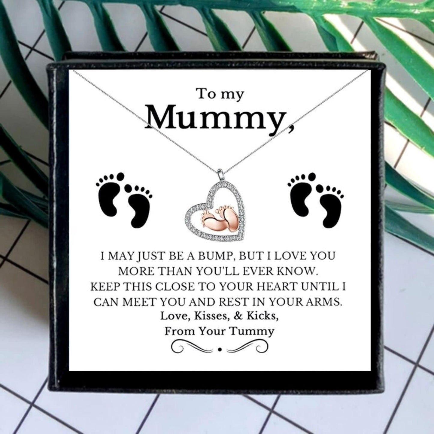 To My Mummy Baby Feet Heart Necklace
